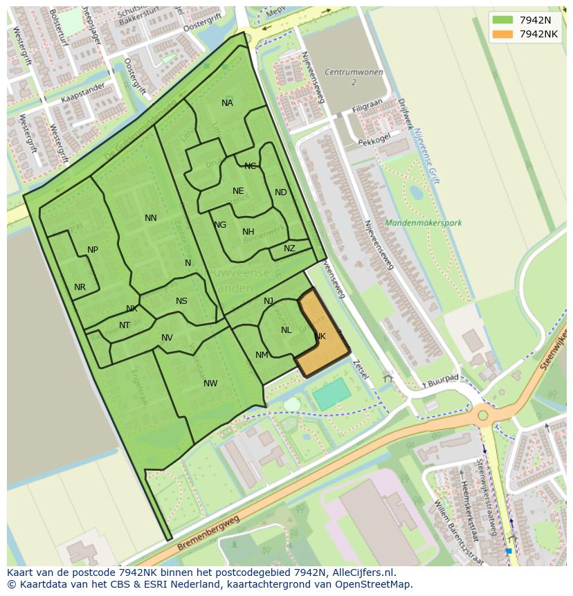 Afbeelding van het postcodegebied 7942 NK op de kaart.