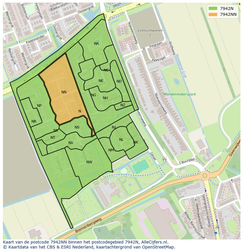 Afbeelding van het postcodegebied 7942 NN op de kaart.