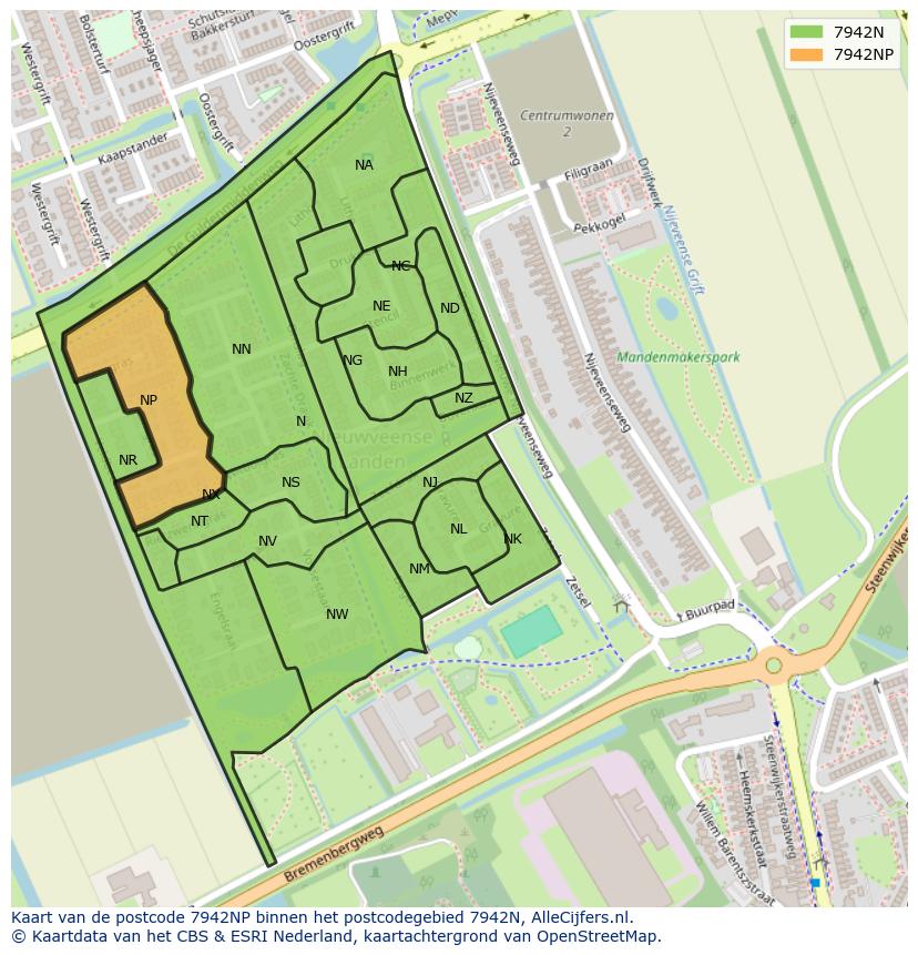 Afbeelding van het postcodegebied 7942 NP op de kaart.