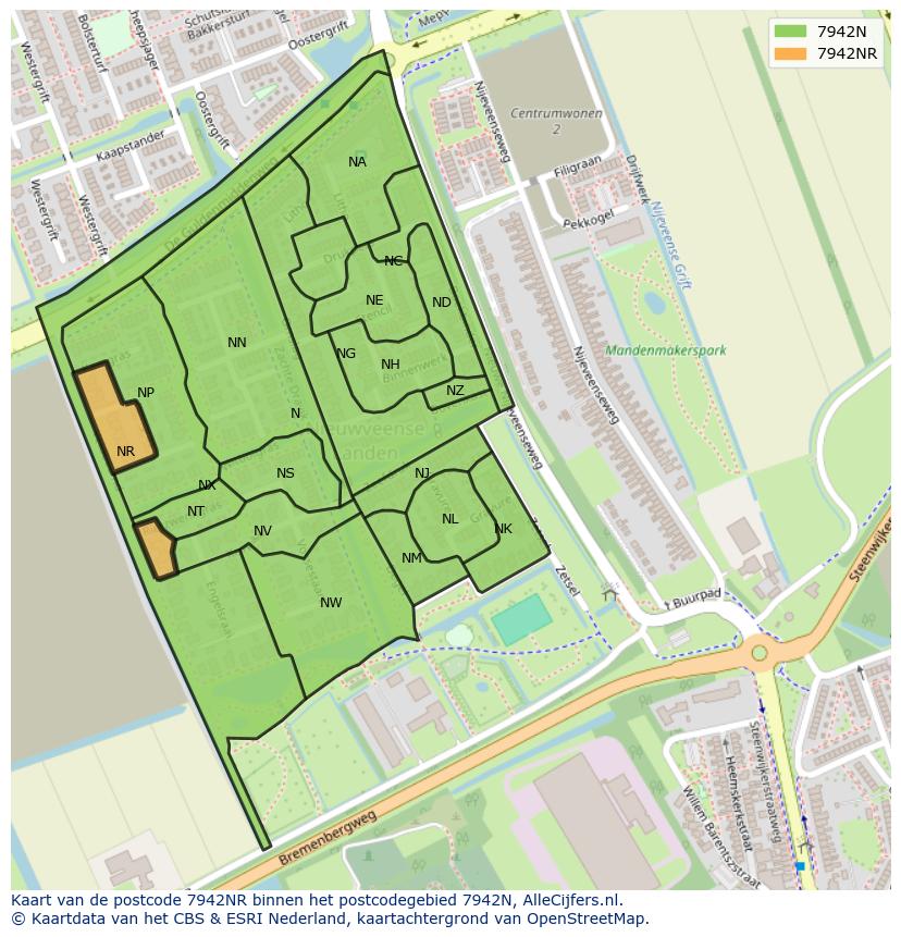 Afbeelding van het postcodegebied 7942 NR op de kaart.