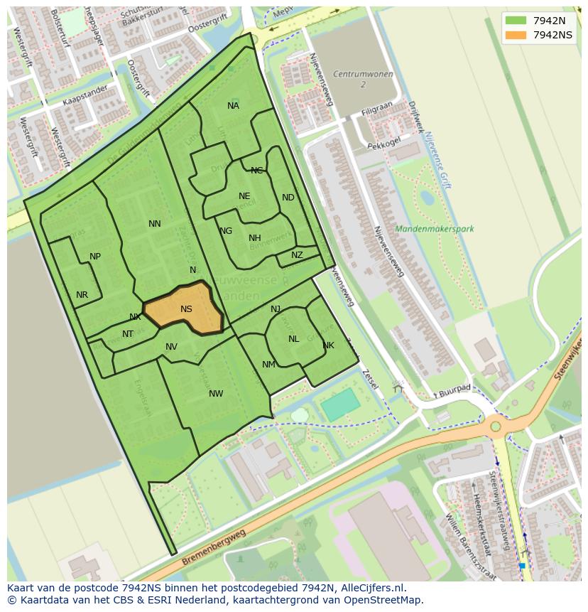 Afbeelding van het postcodegebied 7942 NS op de kaart.