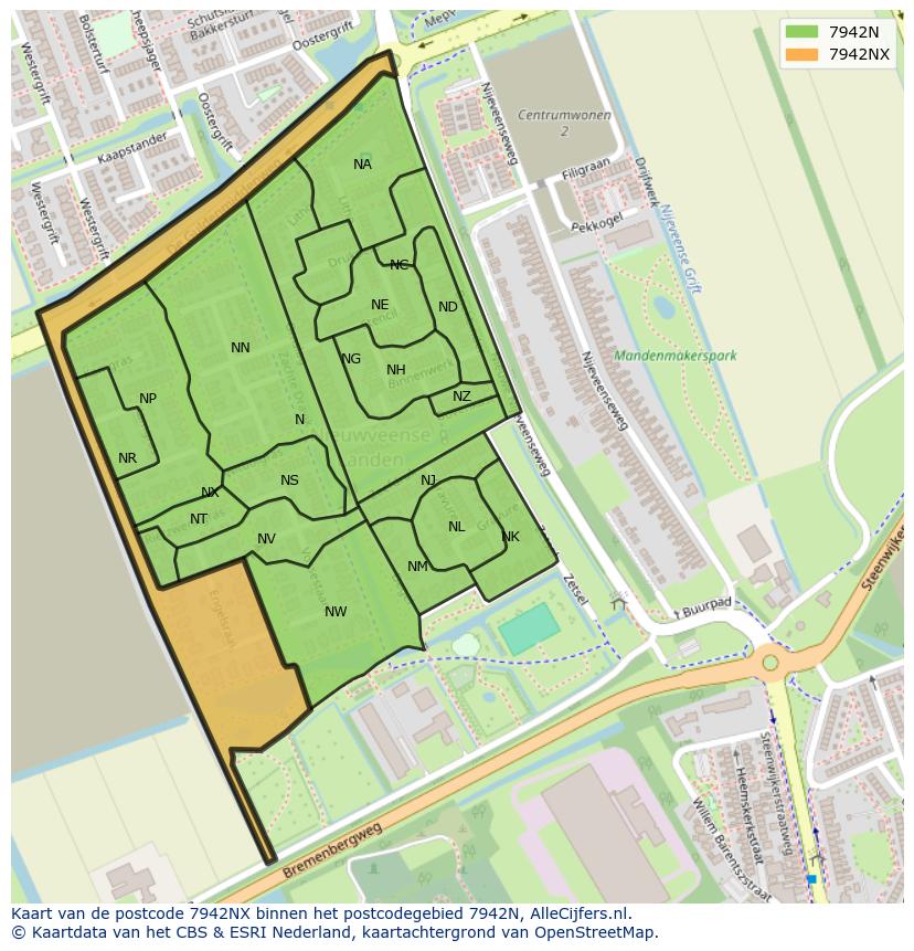 Afbeelding van het postcodegebied 7942 NX op de kaart.