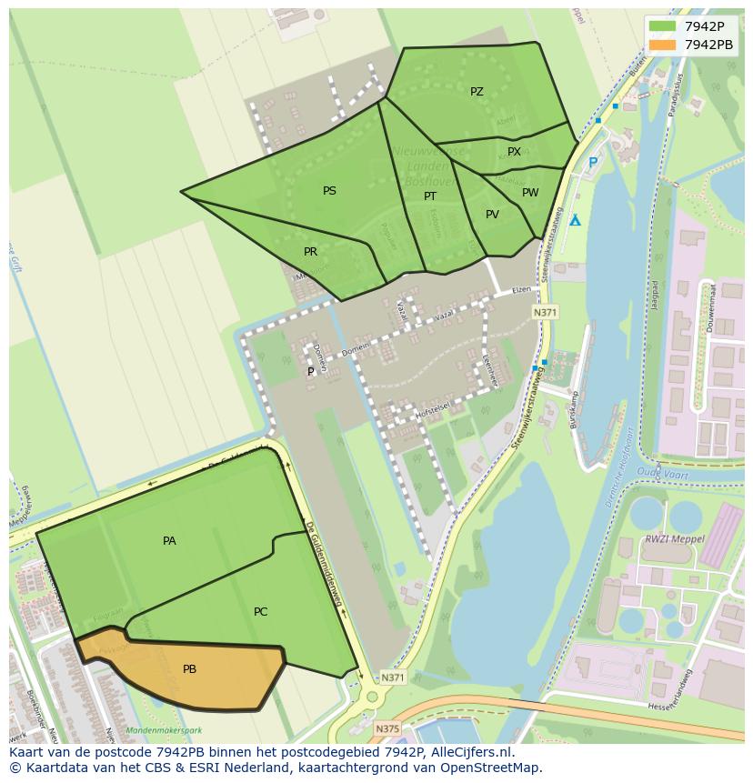 Afbeelding van het postcodegebied 7942 PB op de kaart.