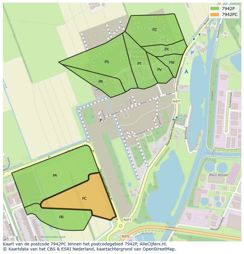 Afbeelding van het postcodegebied 7942 PC op de kaart.