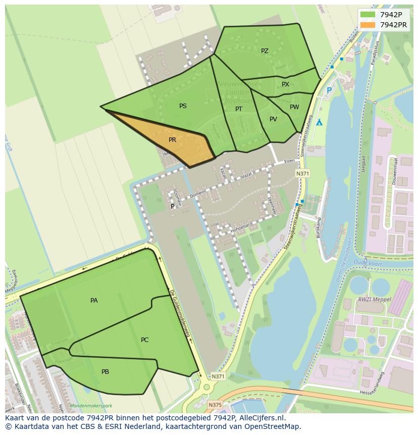 Afbeelding van het postcodegebied 7942 PR op de kaart.