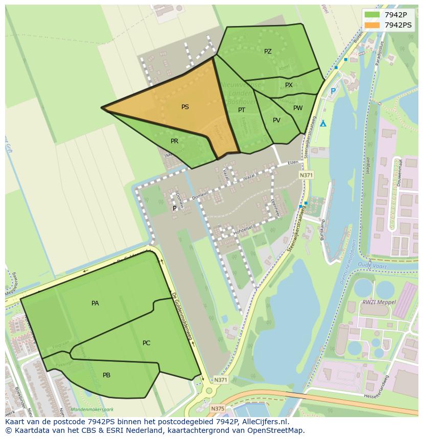 Afbeelding van het postcodegebied 7942 PS op de kaart.