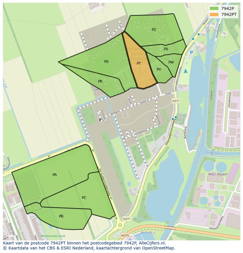 Afbeelding van het postcodegebied 7942 PT op de kaart.