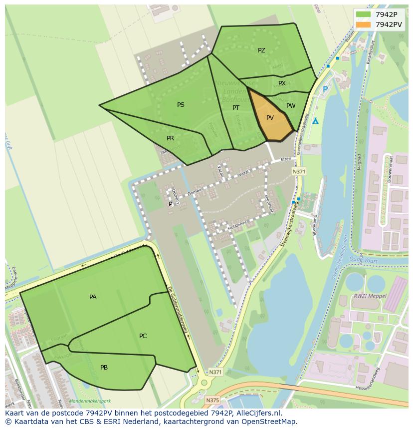 Afbeelding van het postcodegebied 7942 PV op de kaart.