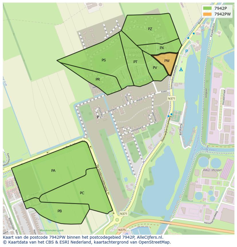 Afbeelding van het postcodegebied 7942 PW op de kaart.