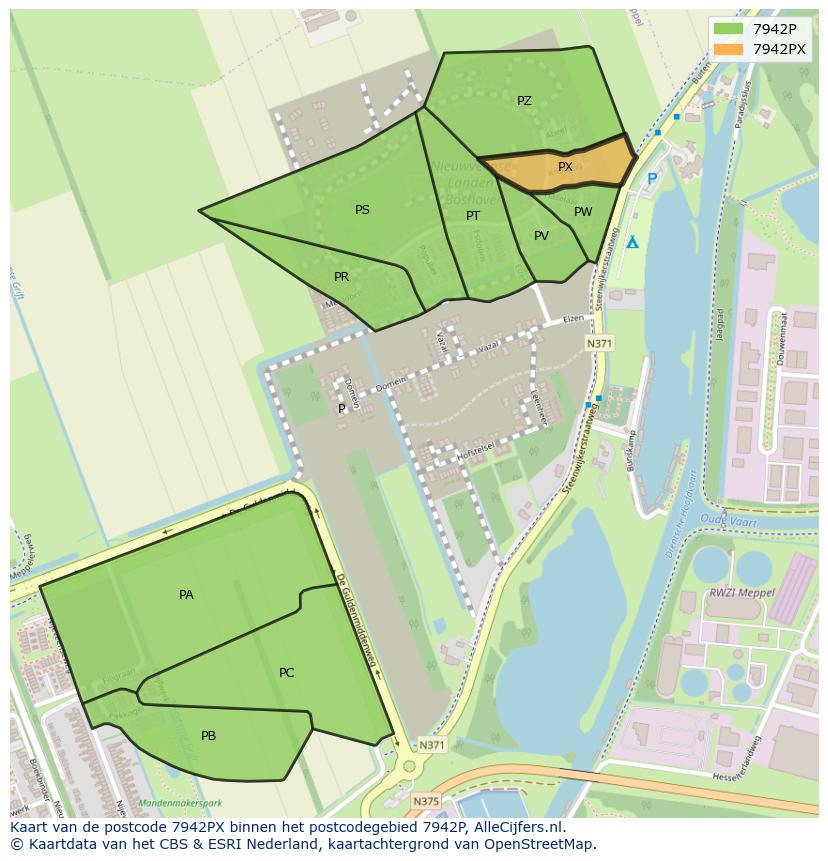 Afbeelding van het postcodegebied 7942 PX op de kaart.