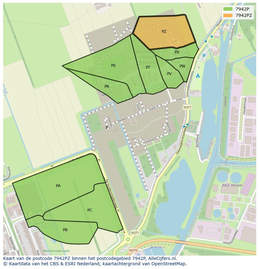 Afbeelding van het postcodegebied 7942 PZ op de kaart.