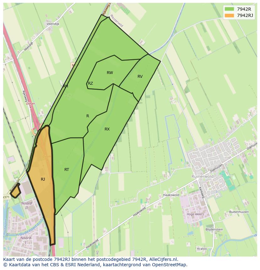 Afbeelding van het postcodegebied 7942 RJ op de kaart.