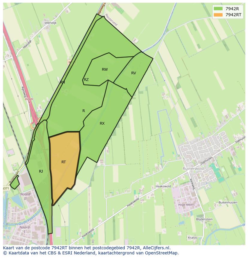 Afbeelding van het postcodegebied 7942 RT op de kaart.