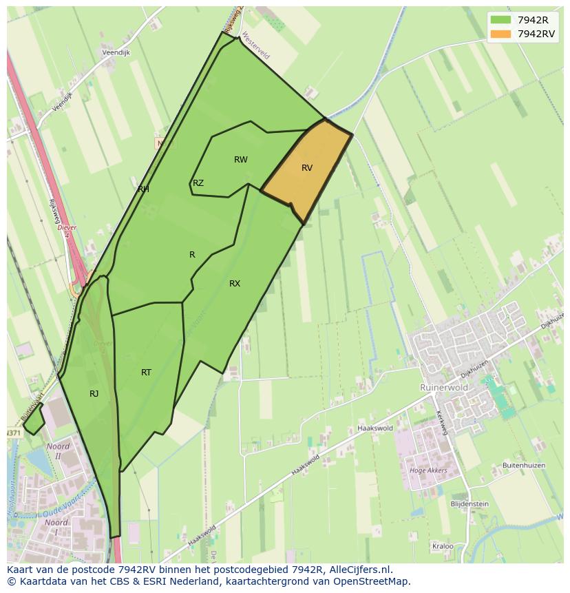 Afbeelding van het postcodegebied 7942 RV op de kaart.