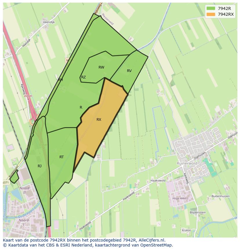 Afbeelding van het postcodegebied 7942 RX op de kaart.