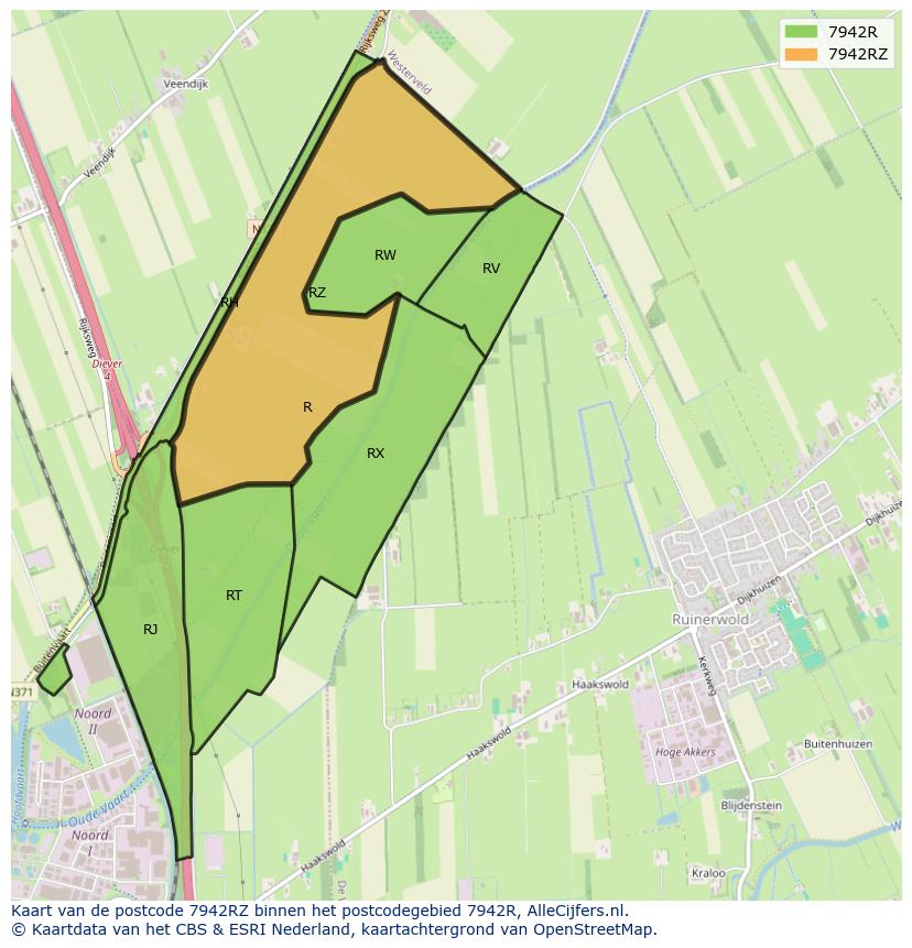 Afbeelding van het postcodegebied 7942 RZ op de kaart.