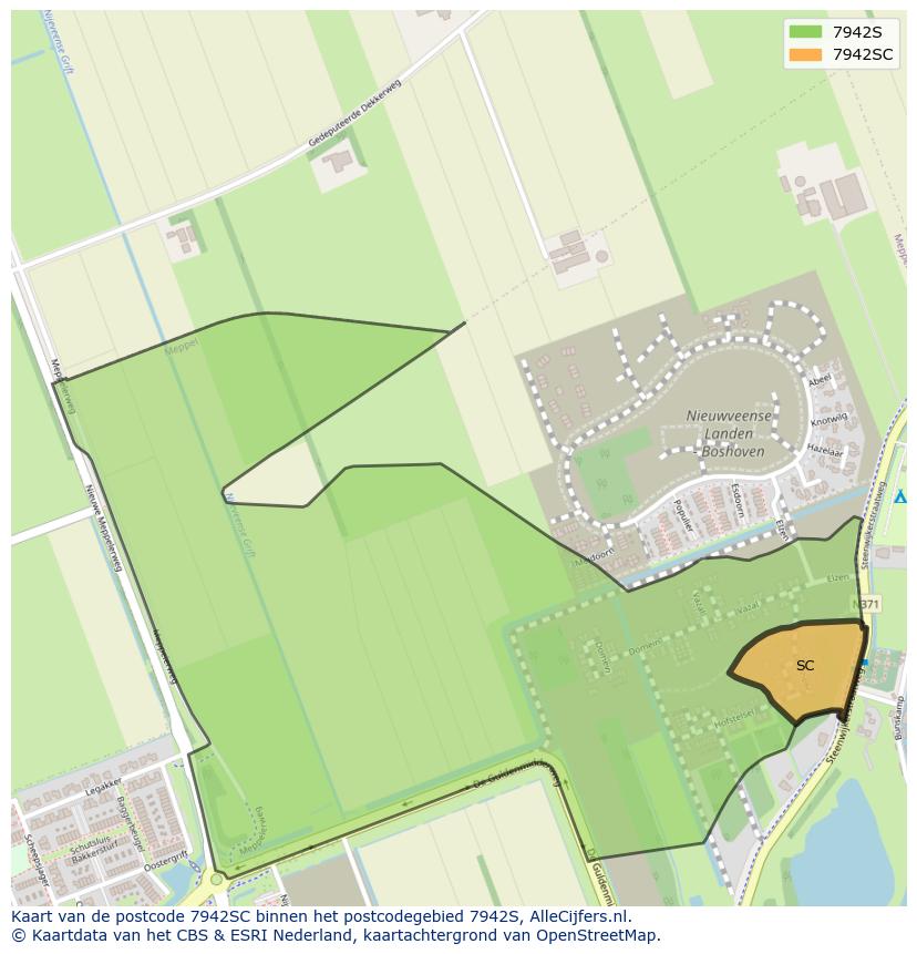 Afbeelding van het postcodegebied 7942 SC op de kaart.