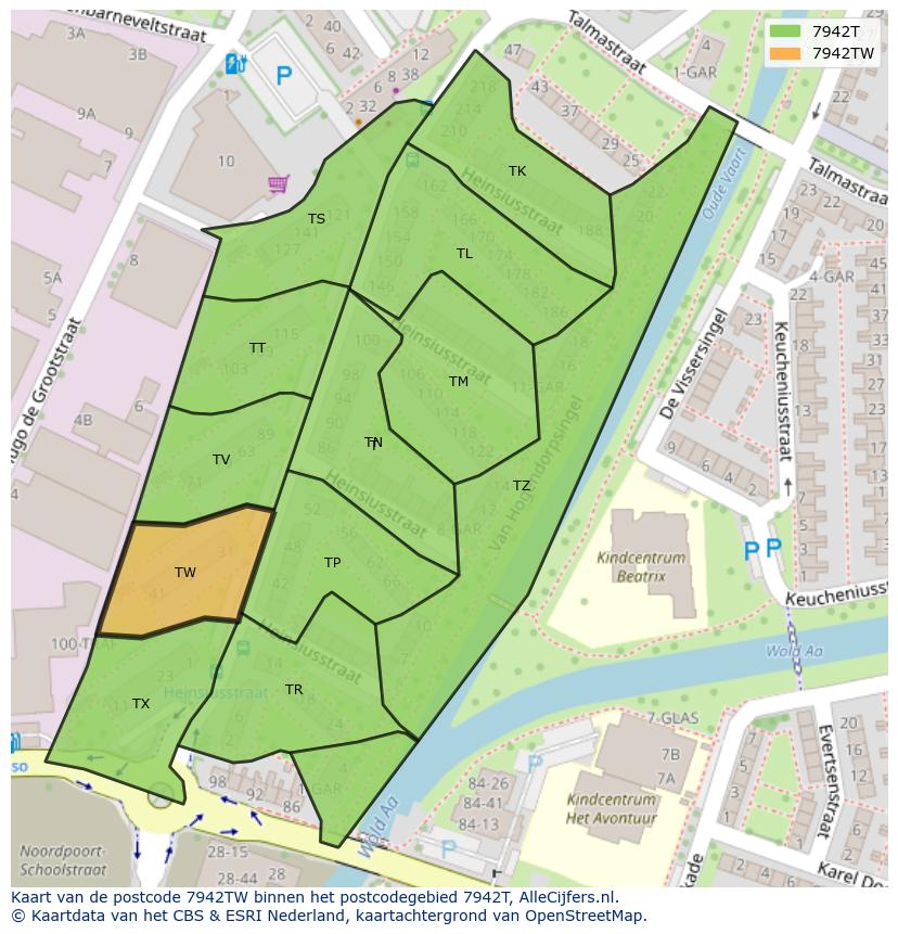 Afbeelding van het postcodegebied 7942 TW op de kaart.