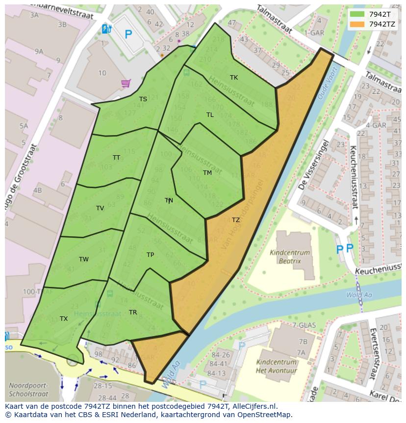 Afbeelding van het postcodegebied 7942 TZ op de kaart.
