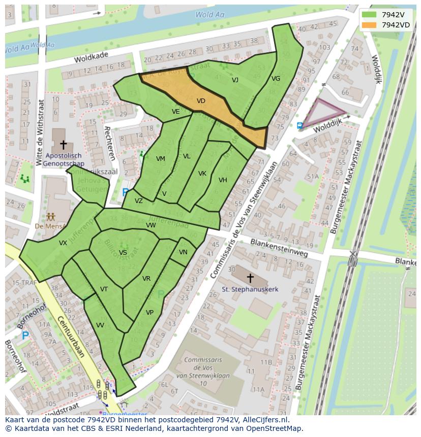 Afbeelding van het postcodegebied 7942 VD op de kaart.