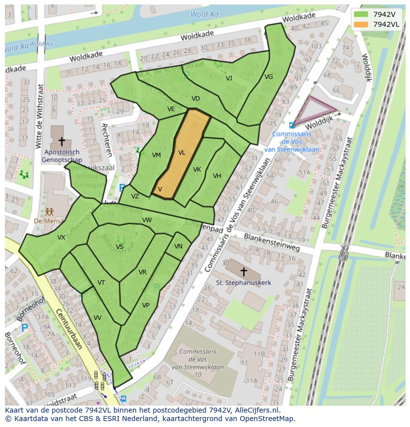 Afbeelding van het postcodegebied 7942 VL op de kaart.