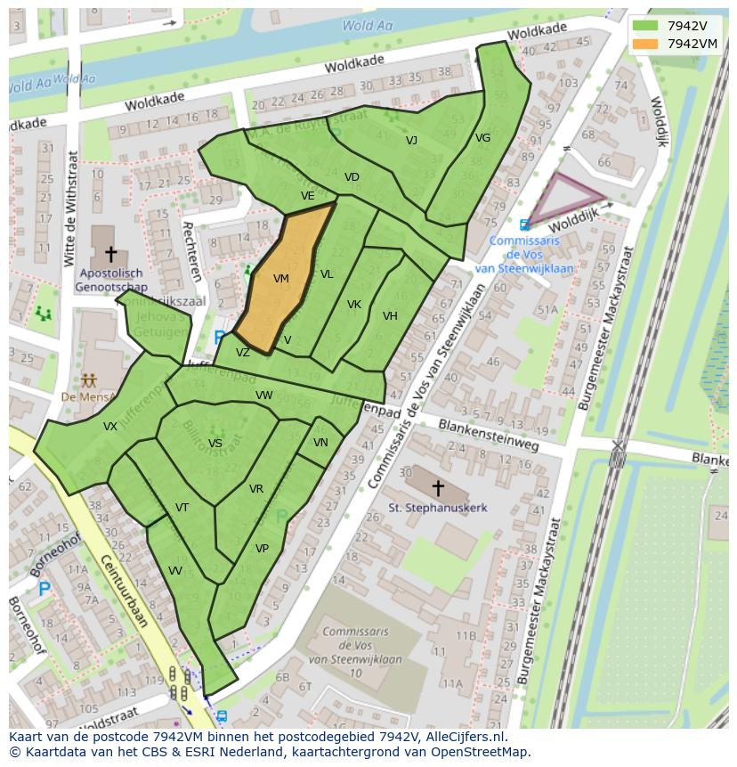 Afbeelding van het postcodegebied 7942 VM op de kaart.