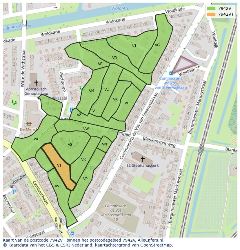 Afbeelding van het postcodegebied 7942 VT op de kaart.
