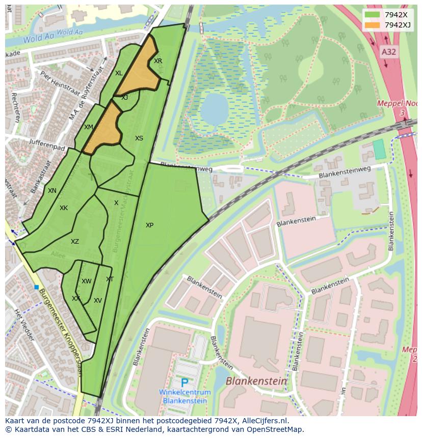 Afbeelding van het postcodegebied 7942 XJ op de kaart.