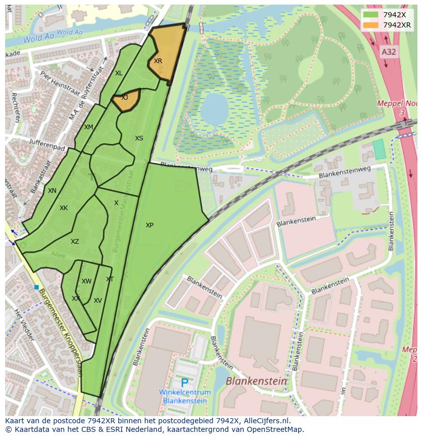 Afbeelding van het postcodegebied 7942 XR op de kaart.