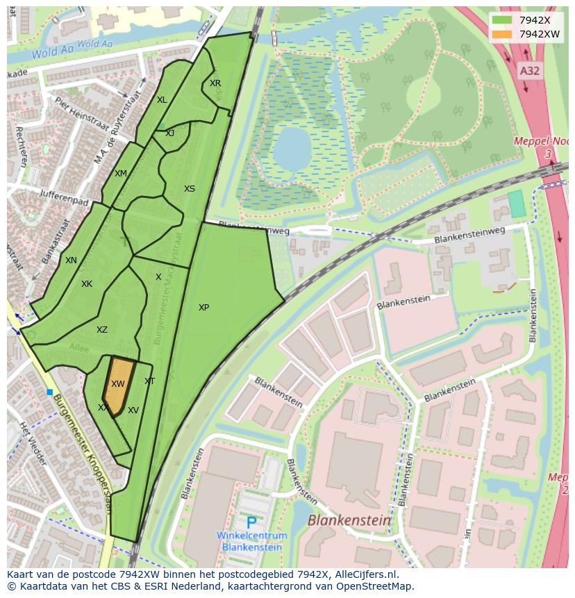 Afbeelding van het postcodegebied 7942 XW op de kaart.