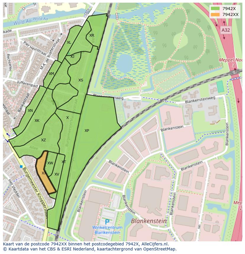 Afbeelding van het postcodegebied 7942 XX op de kaart.