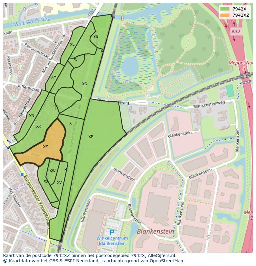 Afbeelding van het postcodegebied 7942 XZ op de kaart.