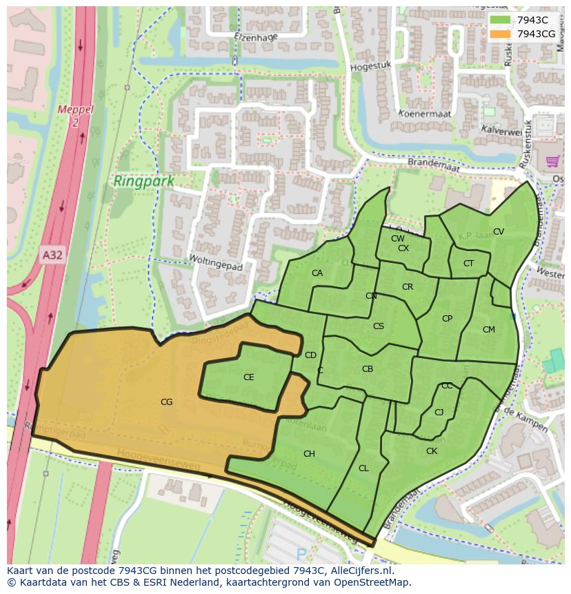 Afbeelding van het postcodegebied 7943 CG op de kaart.