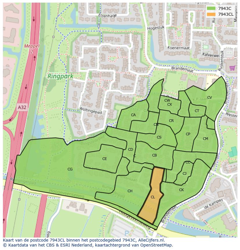 Afbeelding van het postcodegebied 7943 CL op de kaart.