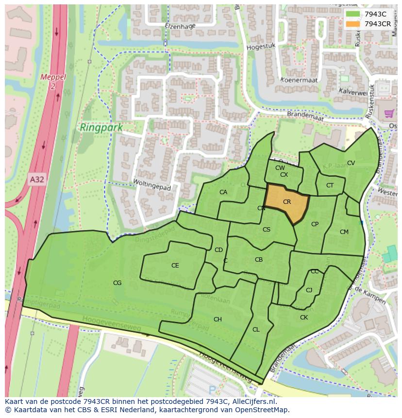 Afbeelding van het postcodegebied 7943 CR op de kaart.