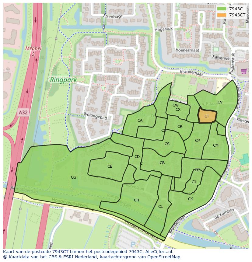 Afbeelding van het postcodegebied 7943 CT op de kaart.
