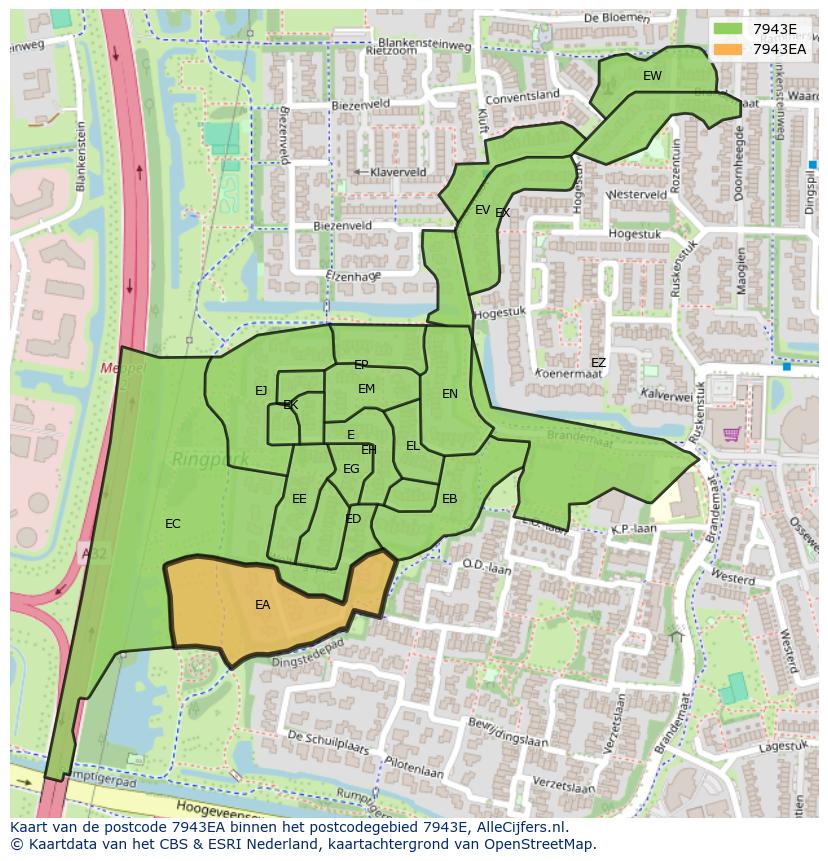 Afbeelding van het postcodegebied 7943 EA op de kaart.