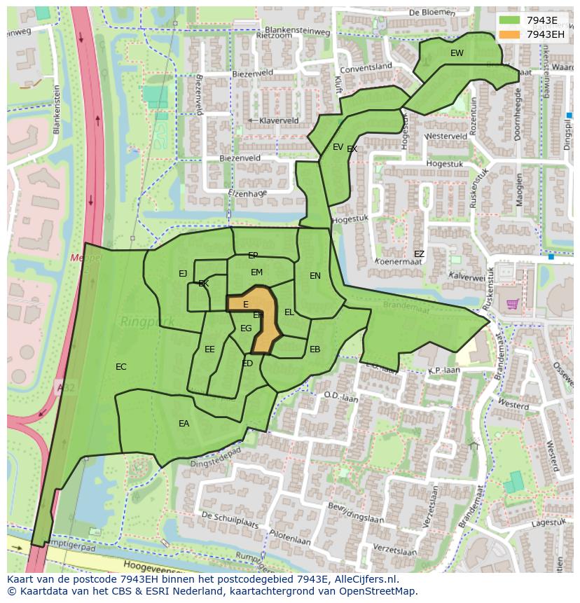 Afbeelding van het postcodegebied 7943 EH op de kaart.