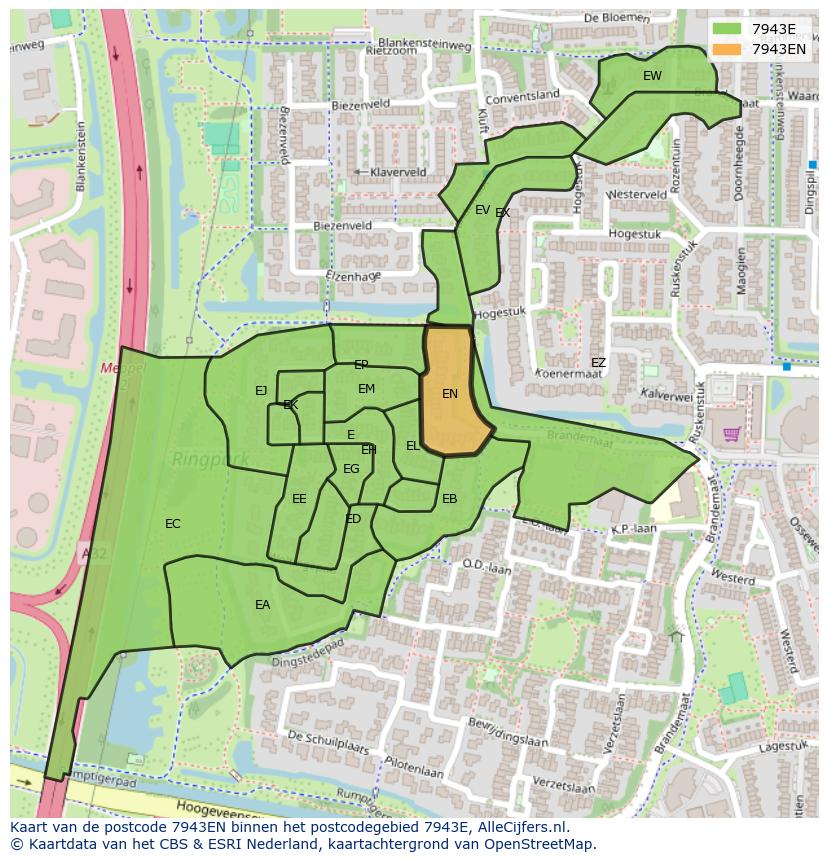 Afbeelding van het postcodegebied 7943 EN op de kaart.