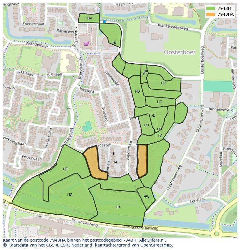 Afbeelding van het postcodegebied 7943 HA op de kaart.