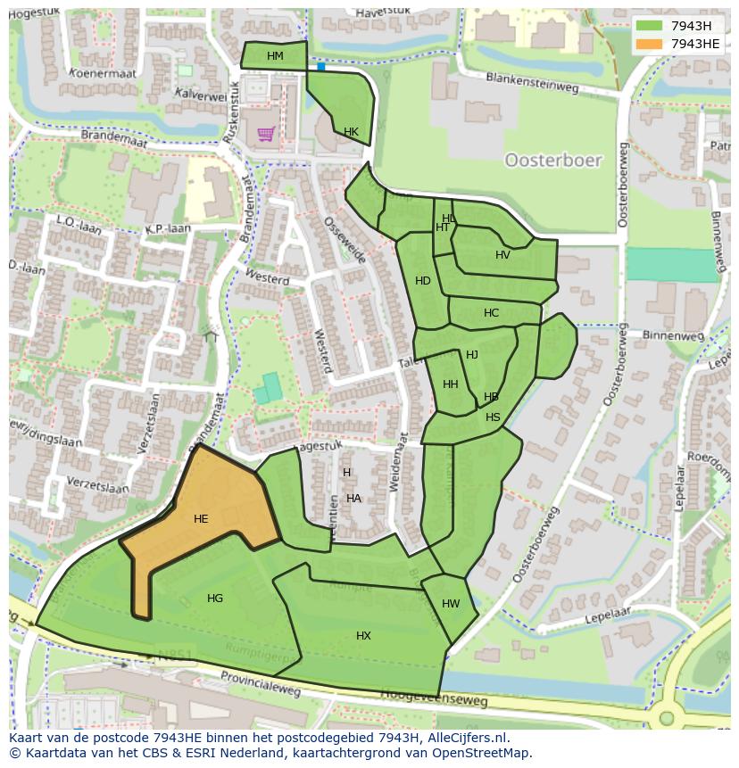 Afbeelding van het postcodegebied 7943 HE op de kaart.