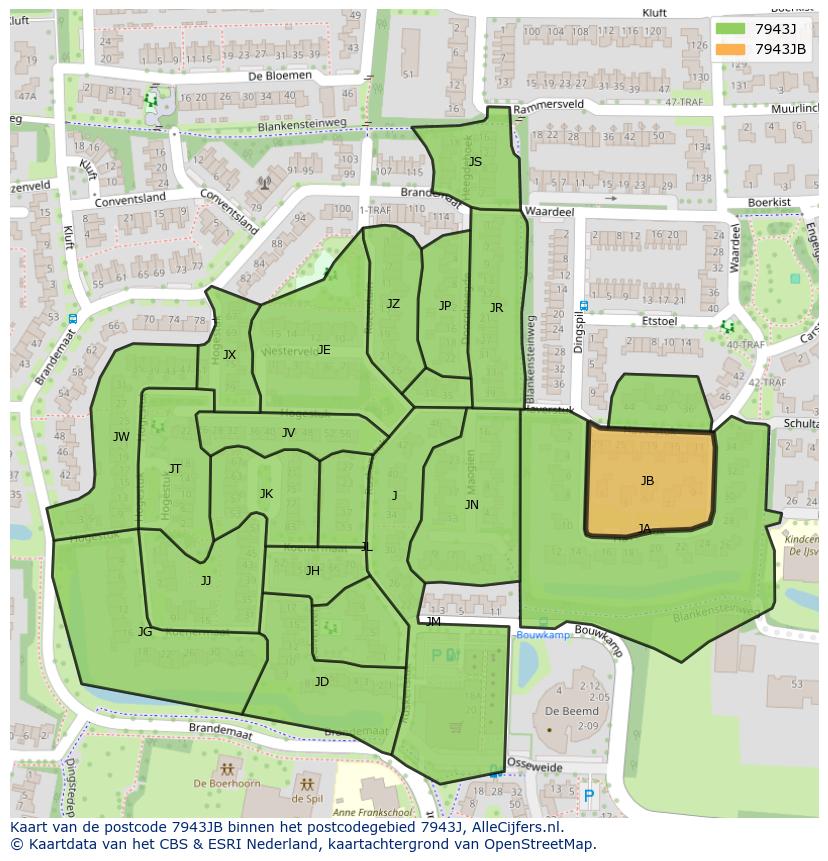 Afbeelding van het postcodegebied 7943 JB op de kaart.