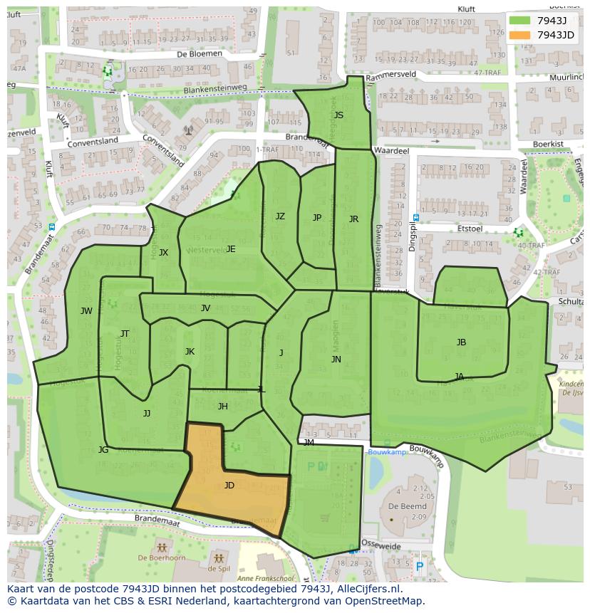 Afbeelding van het postcodegebied 7943 JD op de kaart.