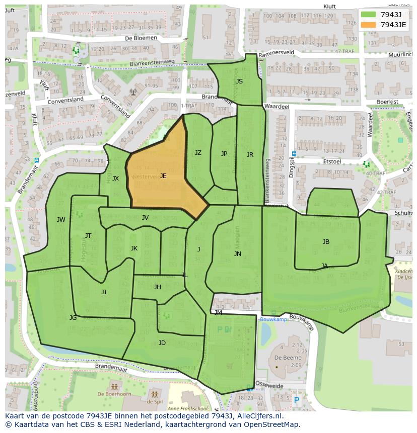 Afbeelding van het postcodegebied 7943 JE op de kaart.