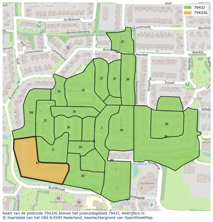 Afbeelding van het postcodegebied 7943 JG op de kaart.