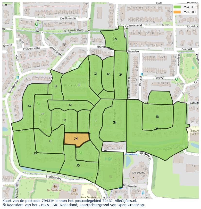 Afbeelding van het postcodegebied 7943 JH op de kaart.