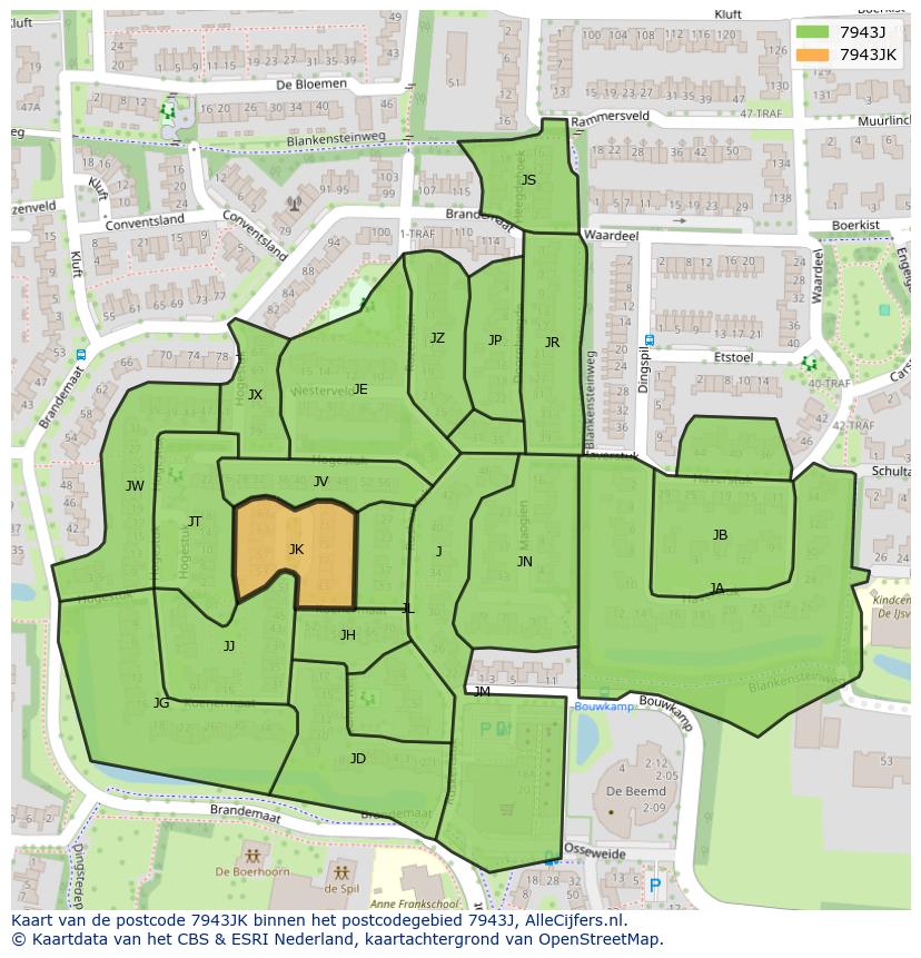 Afbeelding van het postcodegebied 7943 JK op de kaart.