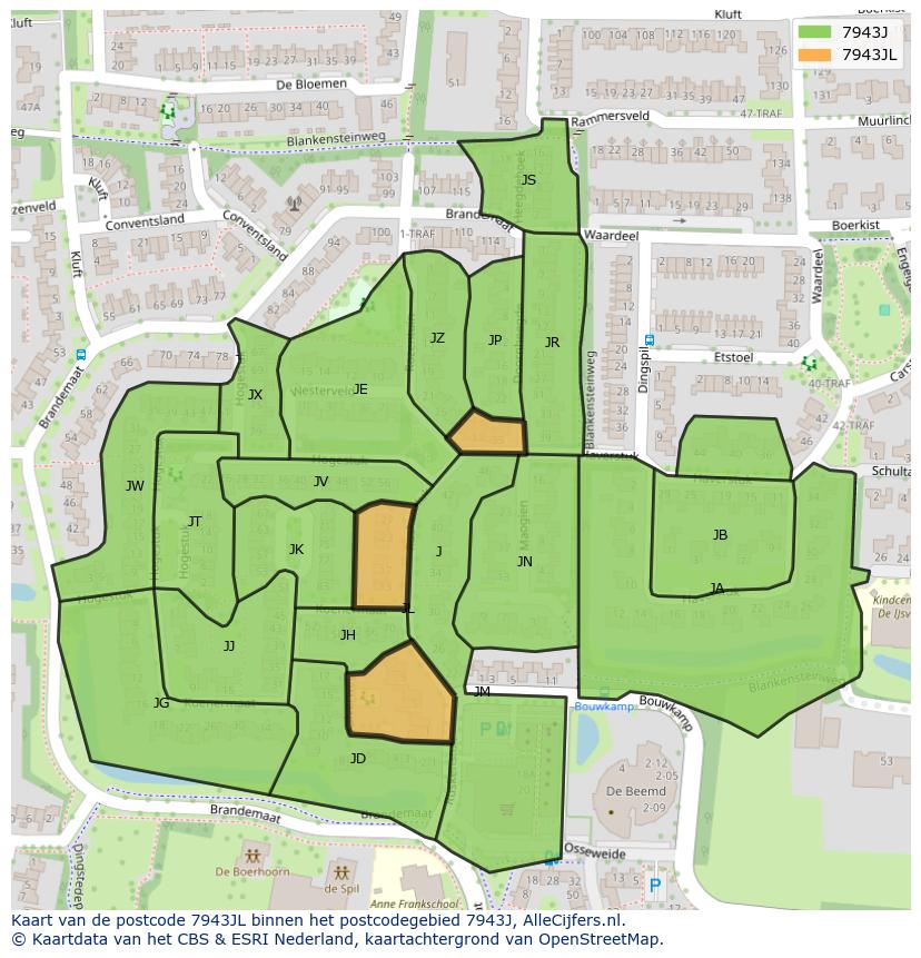 Afbeelding van het postcodegebied 7943 JL op de kaart.