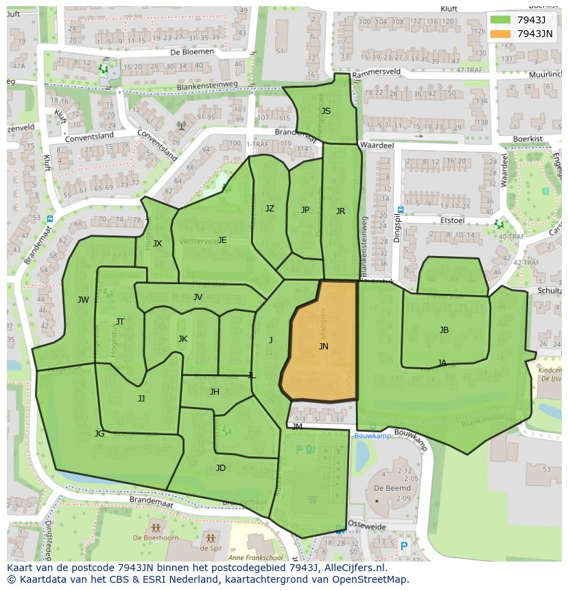 Afbeelding van het postcodegebied 7943 JN op de kaart.