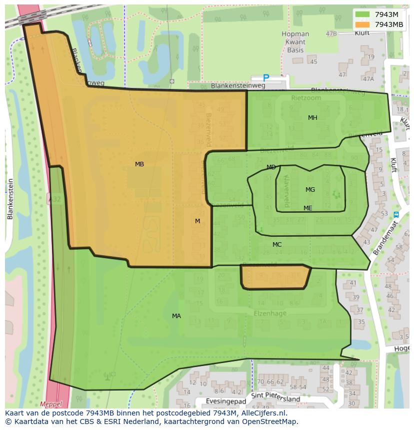 Afbeelding van het postcodegebied 7943 MB op de kaart.